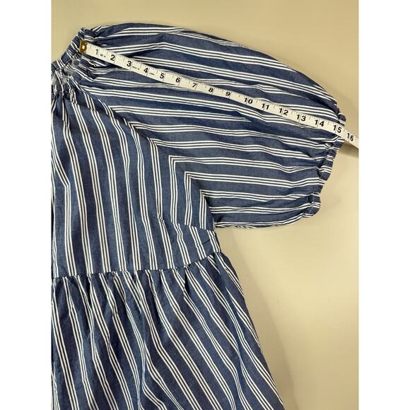 Old Navy Puff Sleeve Milkmaid Baby Doll Top 2X Plus Blue White Nautical Stripe - Picture 10 of 15